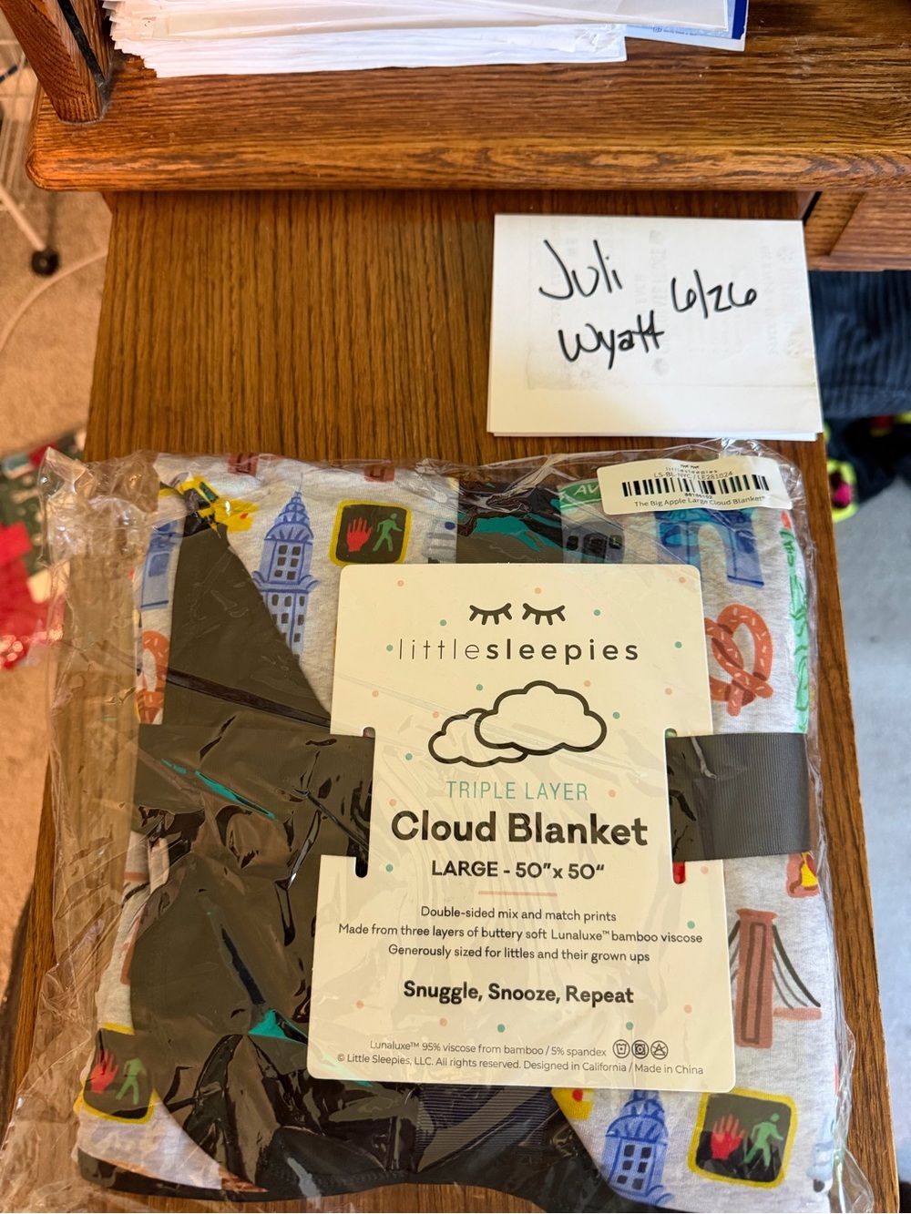 Little Sleepies Cloud Blanket - Gray with Multicolor City Print
